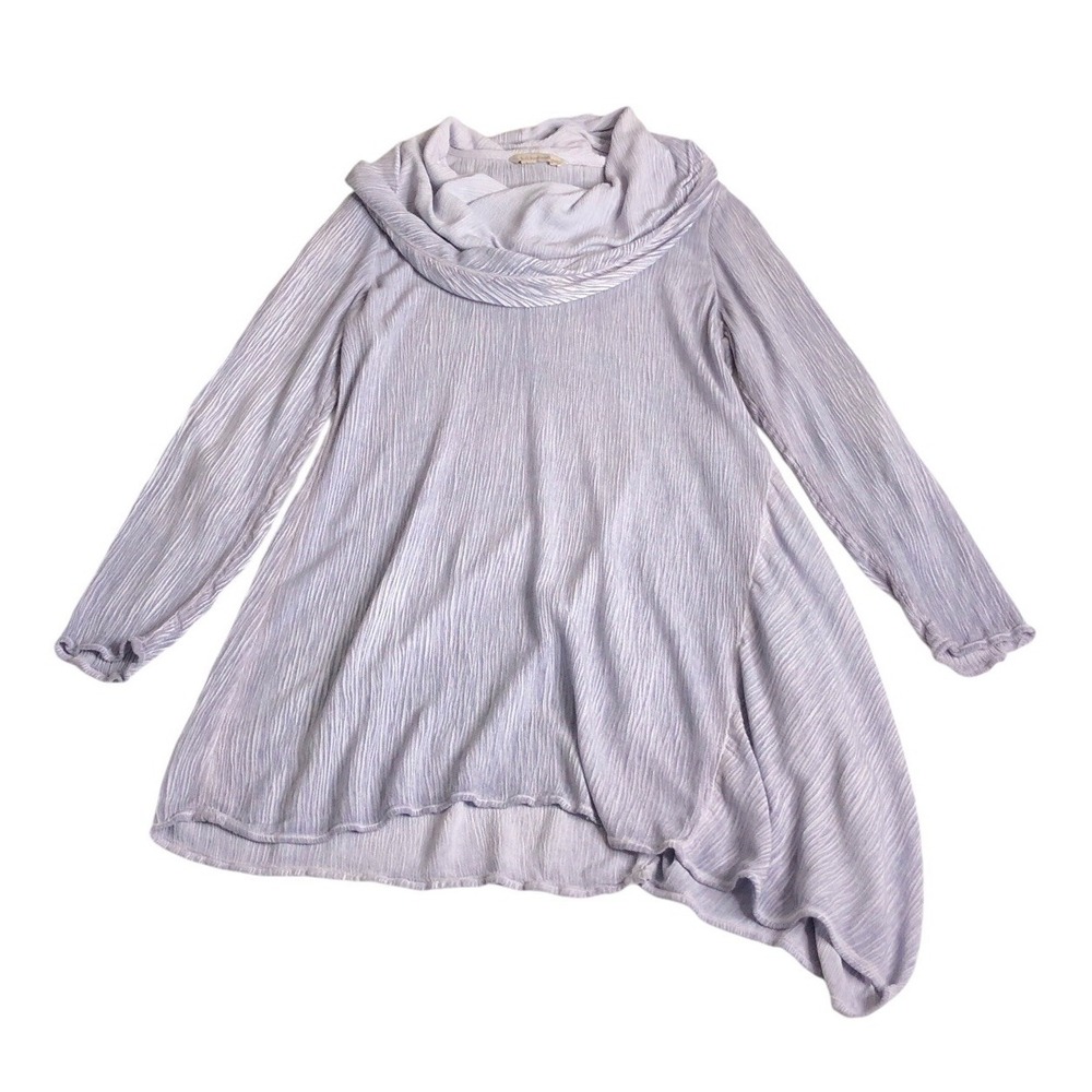 Soft Surroundings Tunic Top Womens S Blue Purple Gauze Cowl Lagenlook Asymmetric